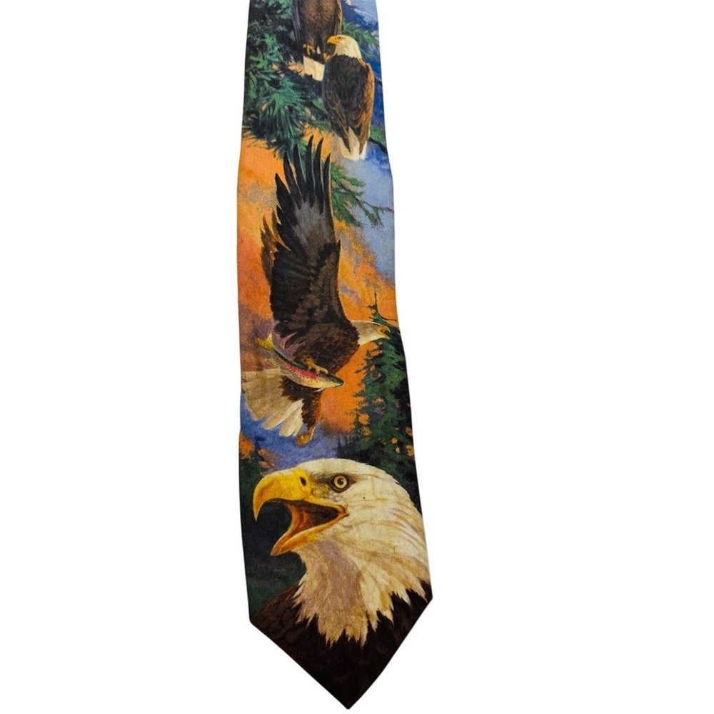 Vintage‎ Ralph Marlin Bad Eagle Neck Tie USA Unique Bird Novelty Outdoor Woods